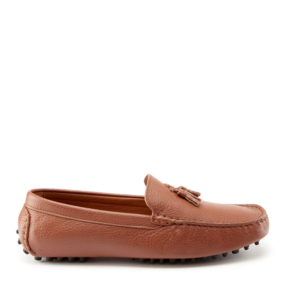 Hugs & Co. Tan Grain Leather Tasselled Driving Loafers for Men