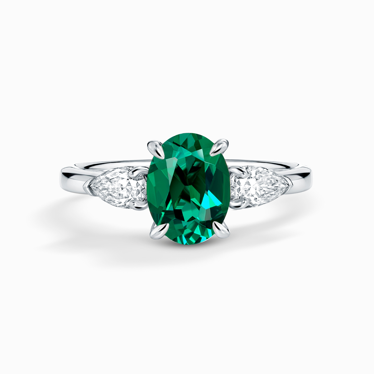 Vianne Jewellery Emerald Oval Cut Three Stone Engagement Ring in Sterling Silver