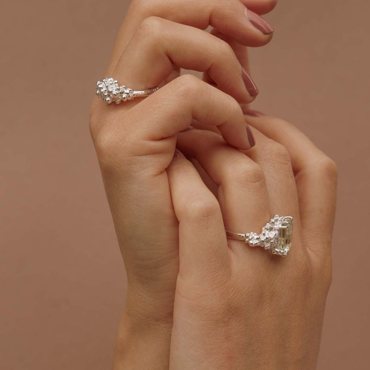Dainty London Giselle Green Quartz Statement Ring in Gold Vermeil or Sterling Silver