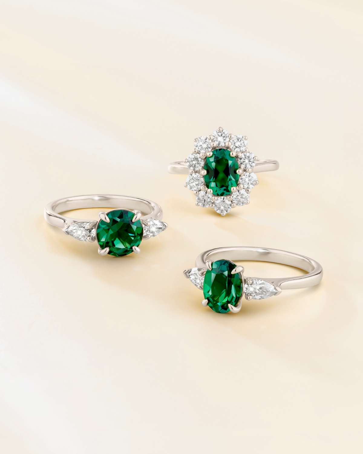 Vianne Jewellery Emerald Oval Cut Three Stone Engagement Ring in Sterling Silver