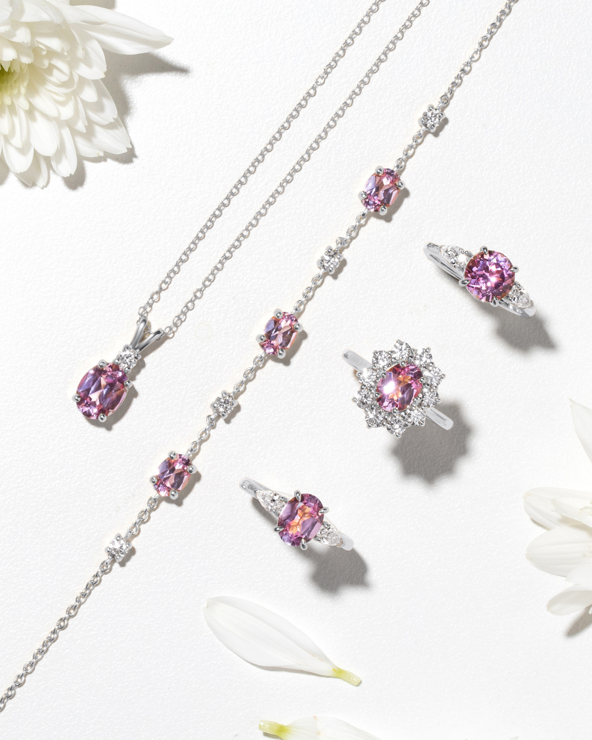 Vianne Jewellery Pink Sapphire and Moissanite Bracelet in Sterling Silver