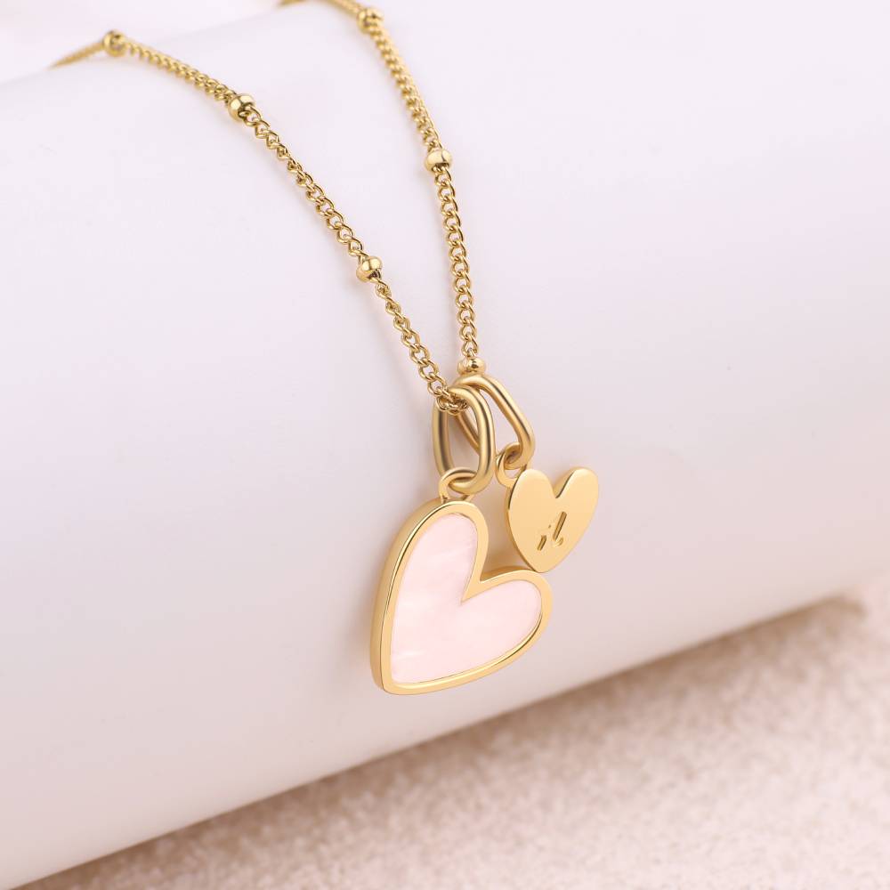 Savaé Design Mother of Pearl Heart Initial Necklace