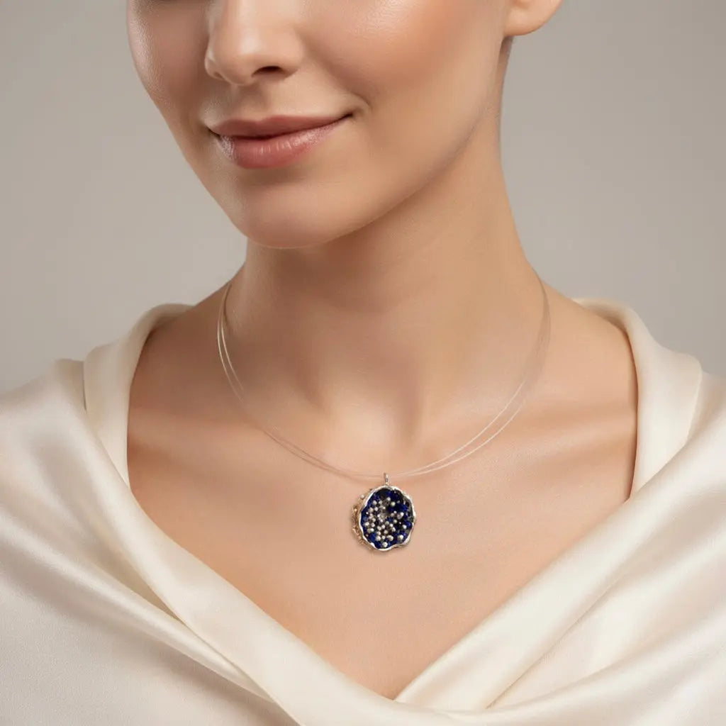 Esin Akan Dance of Stamens Midi Necklace in Gold Plated Pendant with Lapis Lazuli