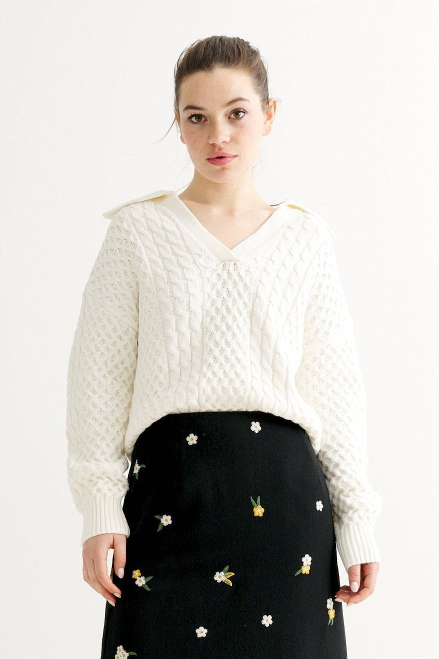 Jamie Cable Collar Jumper - Off White