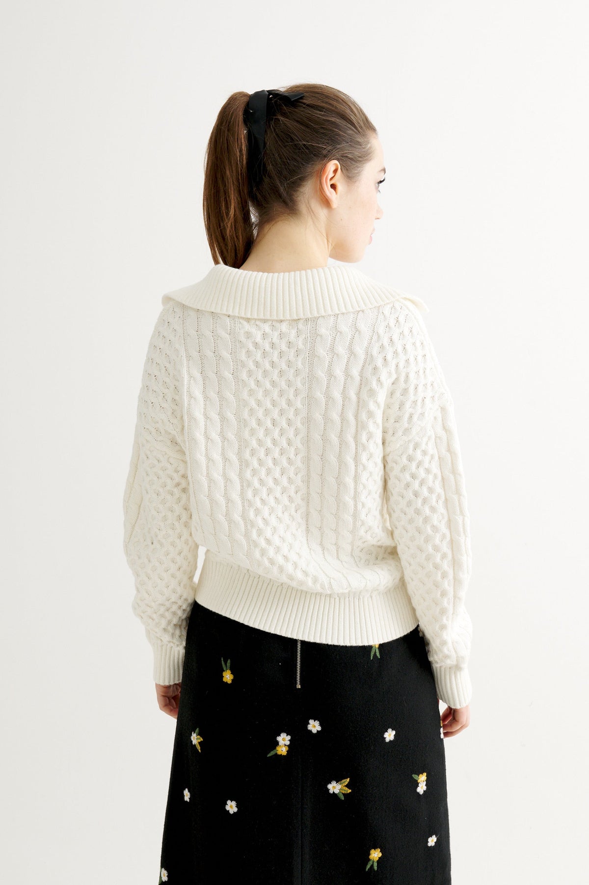 Jamie Cable Collar Jumper - Off White