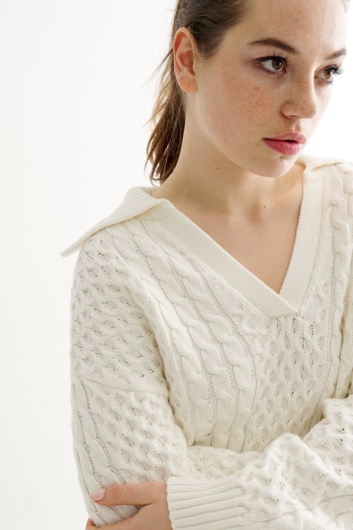 Jamie Cable Collar Jumper - Off White