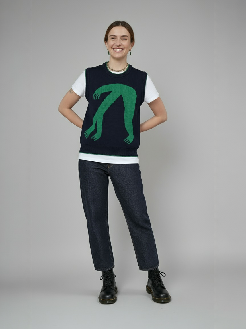 Wild Clouds Organic Cotton Knit Jumper Vest - Blue