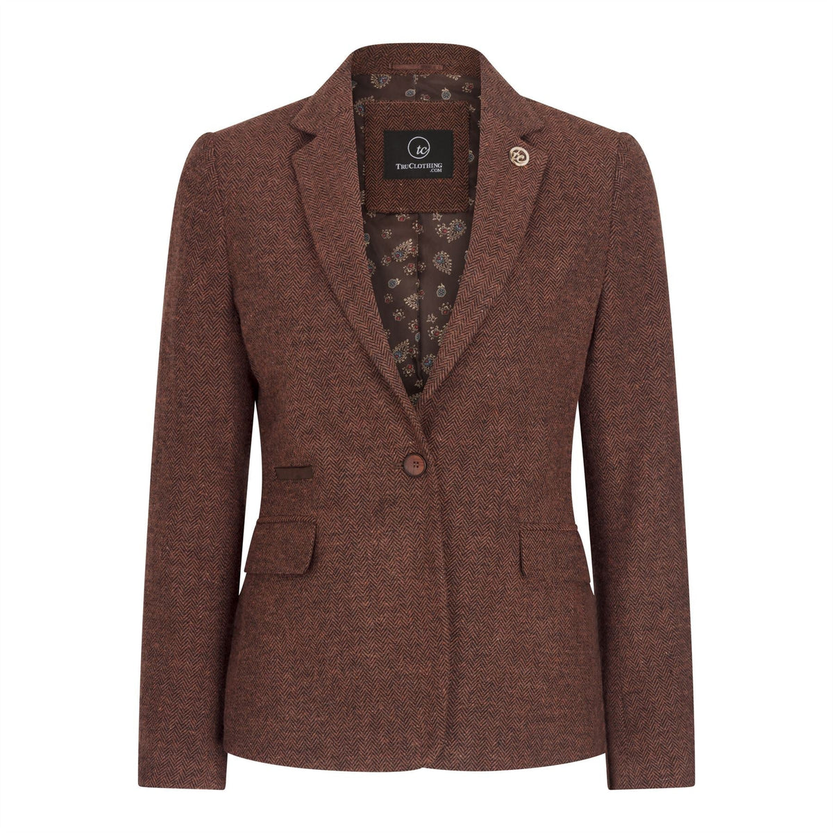 Women's Rust Brown Herringbone Wool Tweed Suit with Blazer, Trousers and Waistcoat