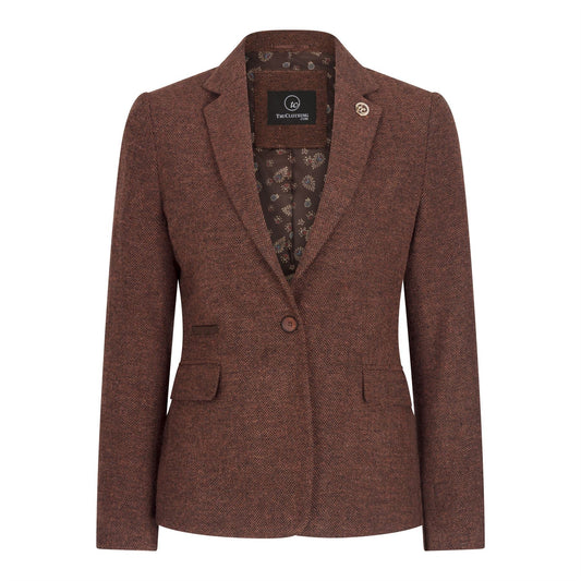Women's Rust Brown Herringbone Wool Tweed Suit with Blazer, Trousers and Waistcoat
