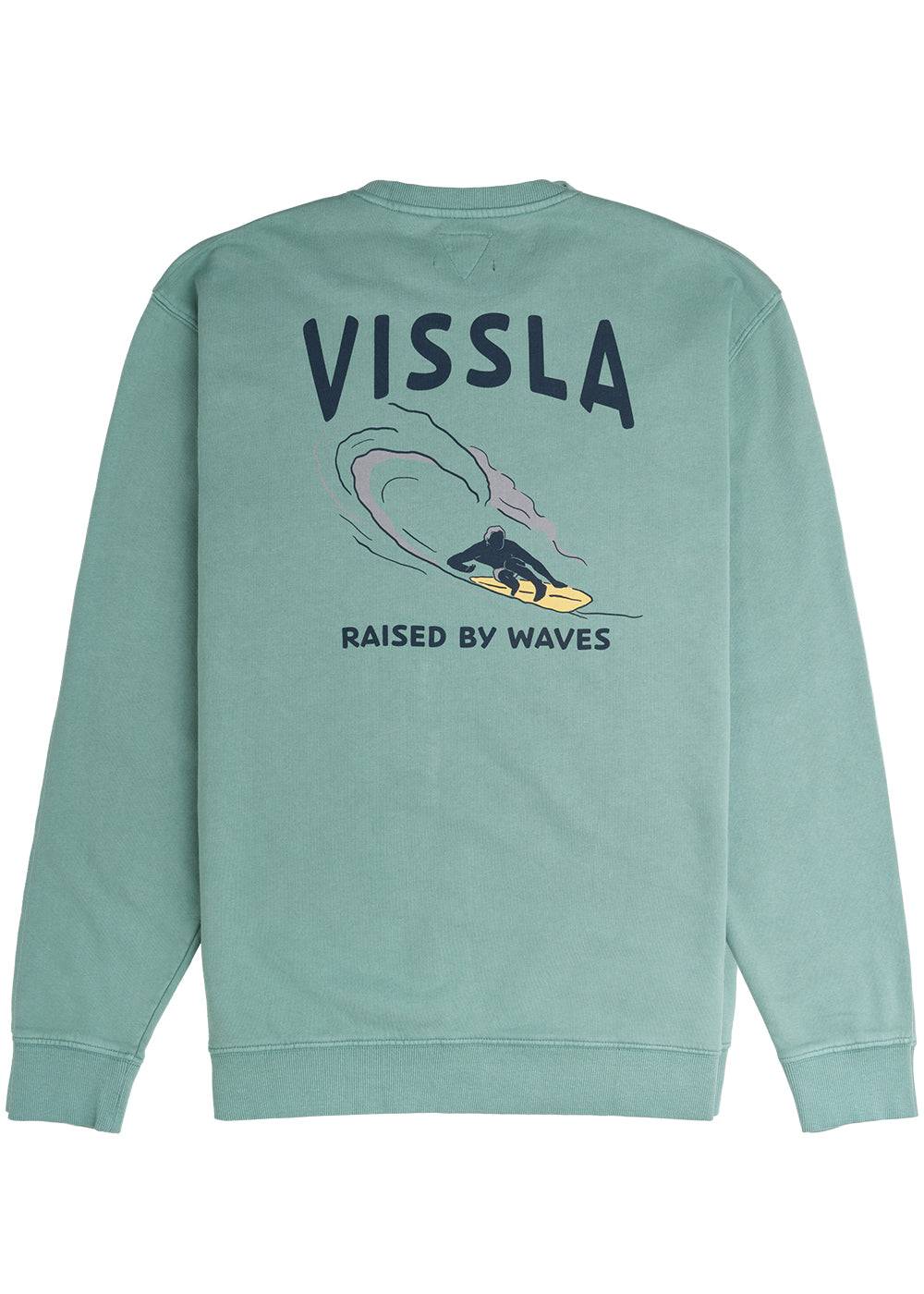 Vissla Raised By Waves Organic Cotton Crew Neck Fleece in Smokey Jade for Men