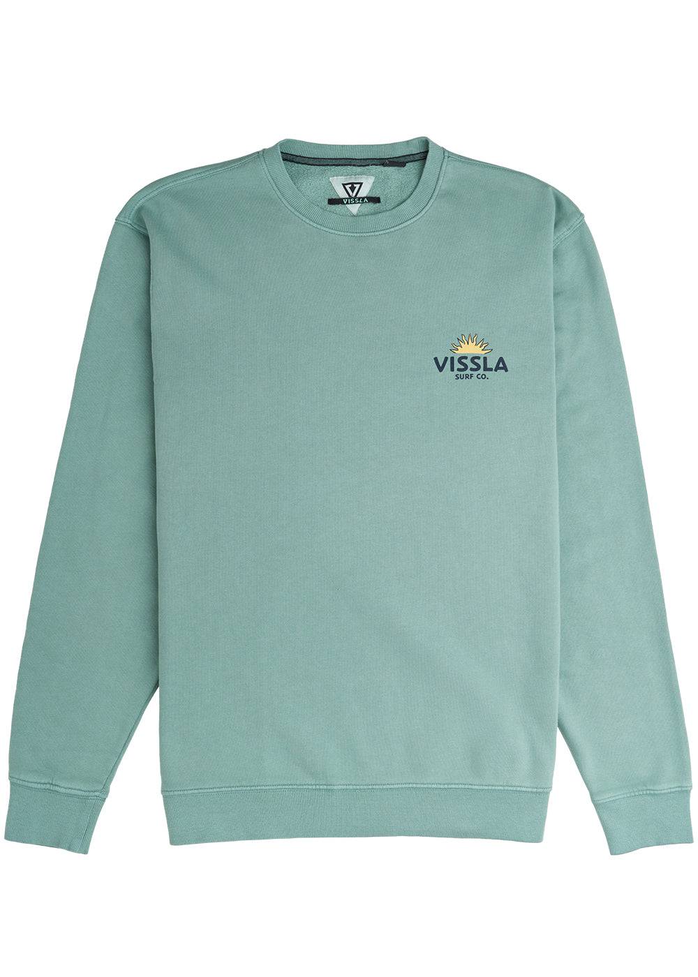 Vissla Raised By Waves Organic Cotton Crew Neck Fleece in Smokey Jade for Men