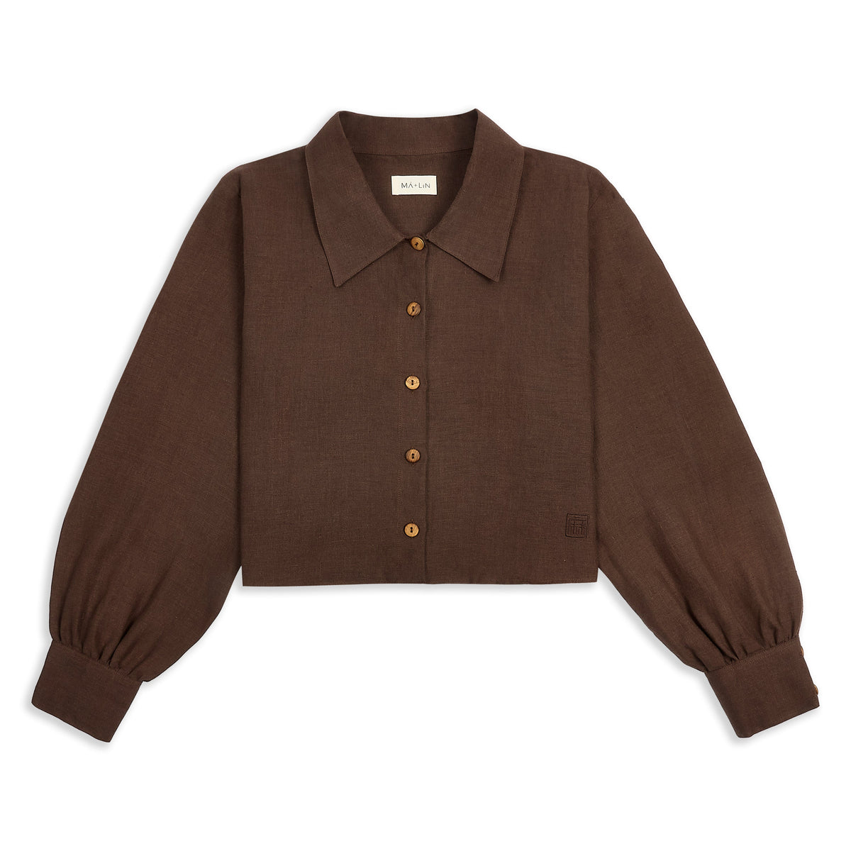 Má + Lin Freya Linen Cropped Blouse - Chocolate