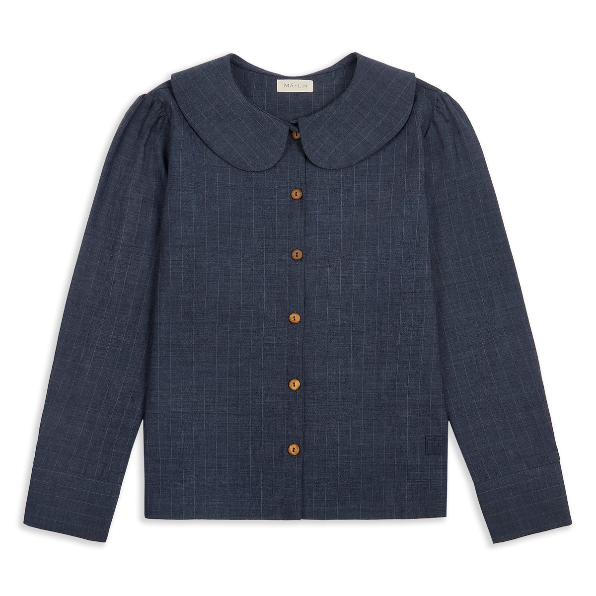 Má + Lin Claudine Wool Linen Overshirt - Navy Pinstripe