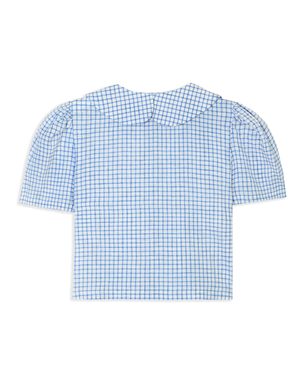 Má + Lin Frances Linen Cropped Blouse - Royal Blue Gingham