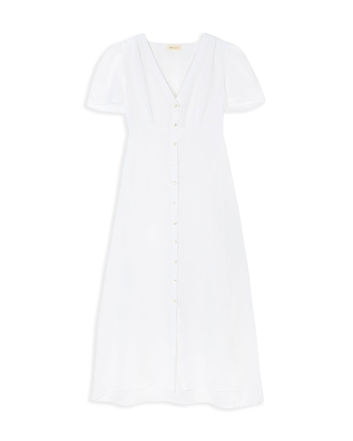 White dress with a V-neckline on a white background