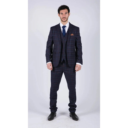 Kenneth Men's 3 Piece Blue Herringbone Tweed Check 1920s Suit by TruClothing