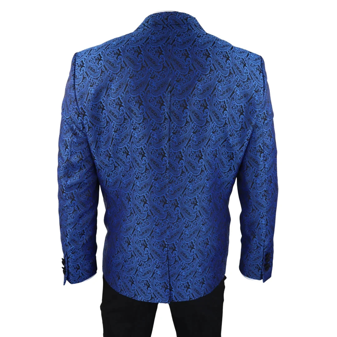 Men's Black Blue Paisley Tuxedo Blazer and Waistcoat Dinner Jacket