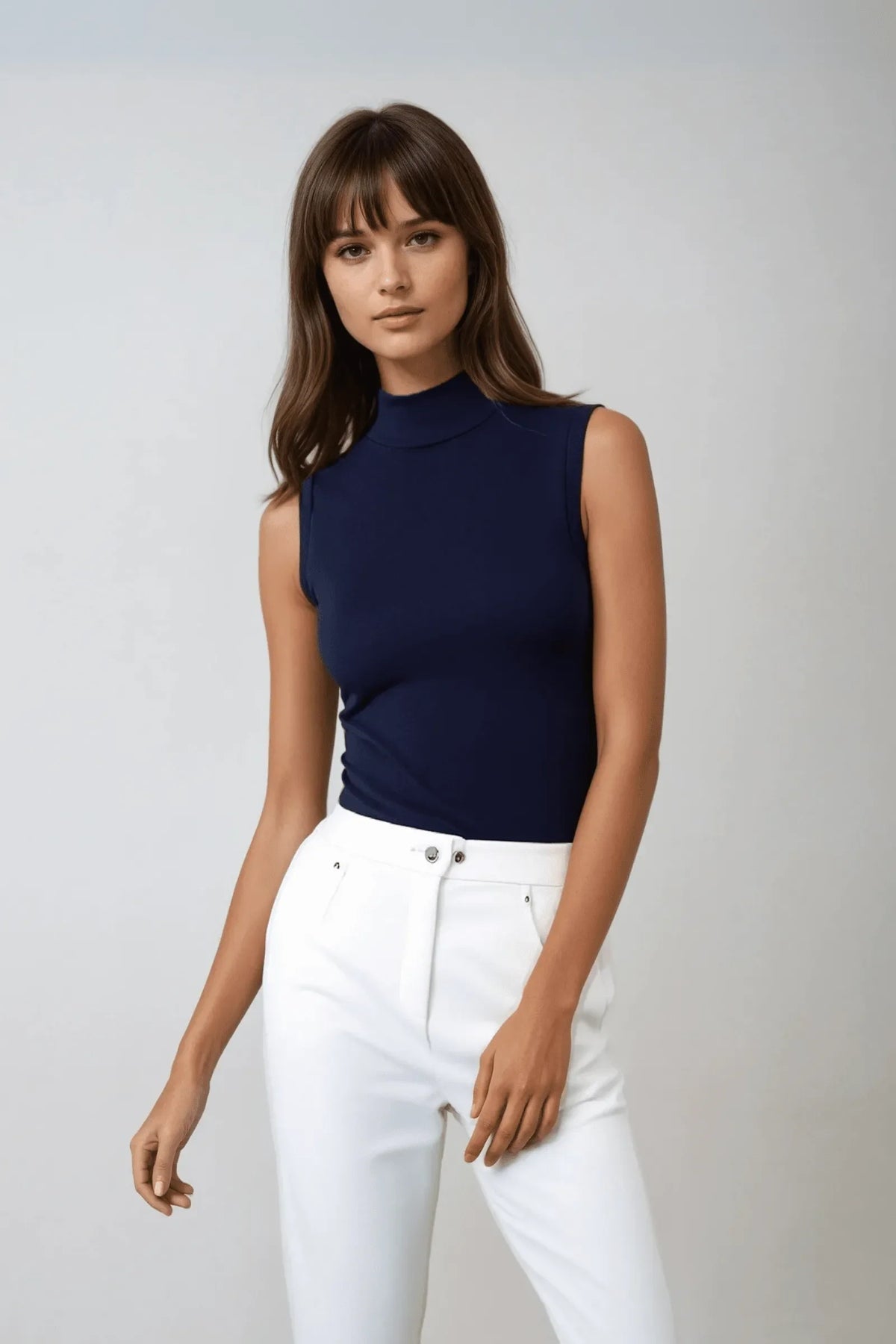 Lavender Hill Clothing Sleeveless Mock Neck Top in Micro Modal