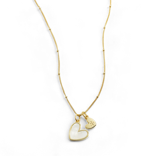Savaé Design Mother of Pearl Heart Initial Necklace