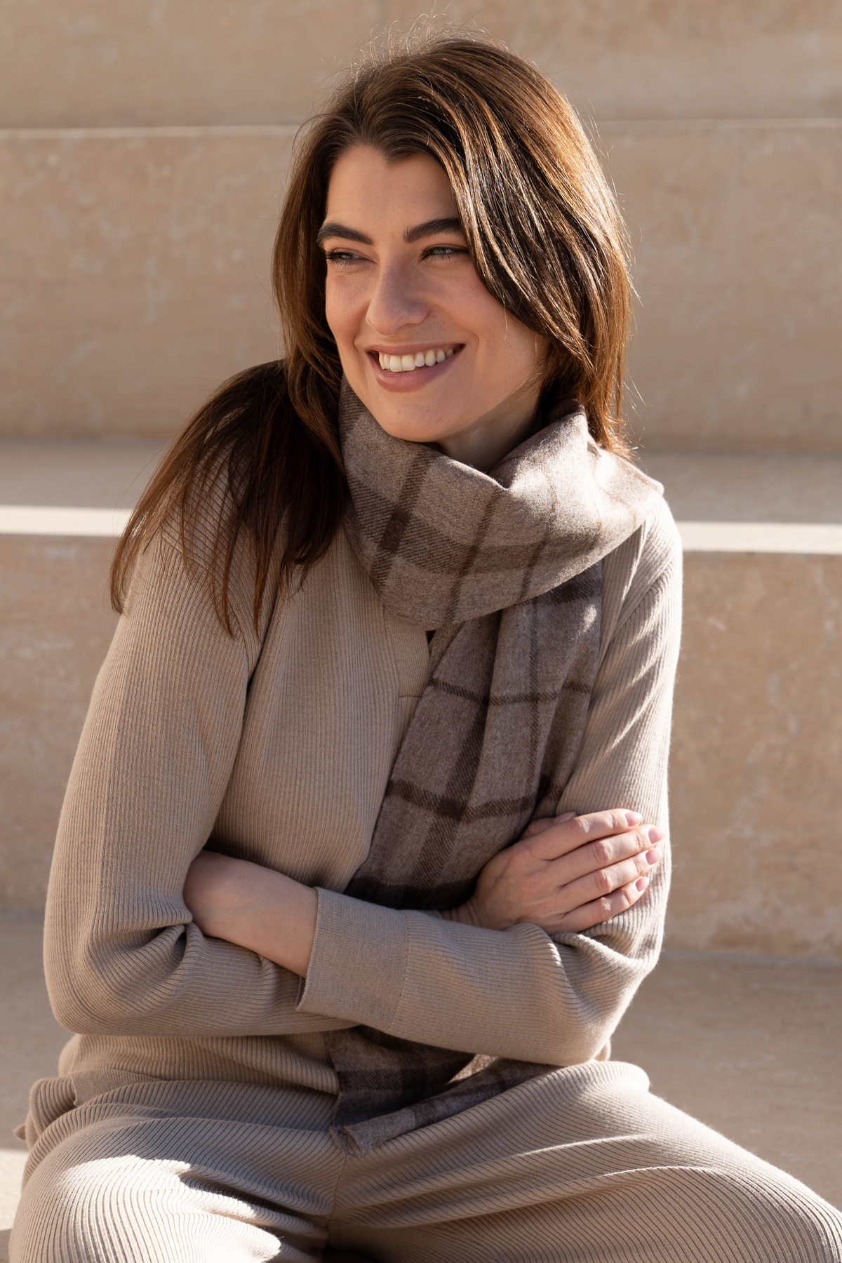 Lavender Hill Clothing Luxury Alpaca Plaid Scarf in Undyed Fibres