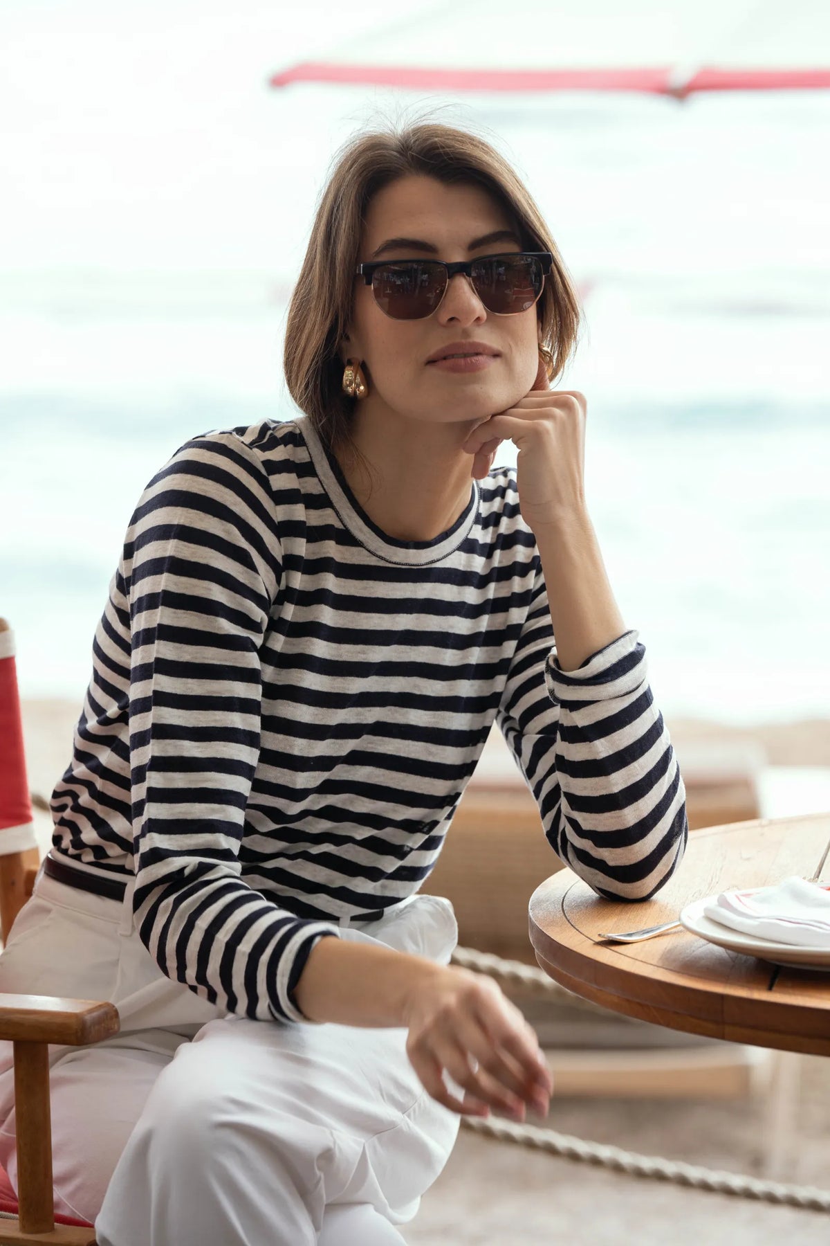 Lavender Hill Clothing Long Sleeve Striped Linen T-Shirt