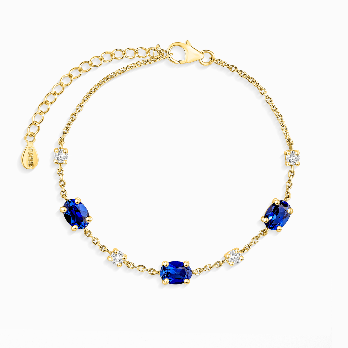Vianne Jewellery Blue Sapphire and Moissanite Bracelet in 18k Gold Vermeil