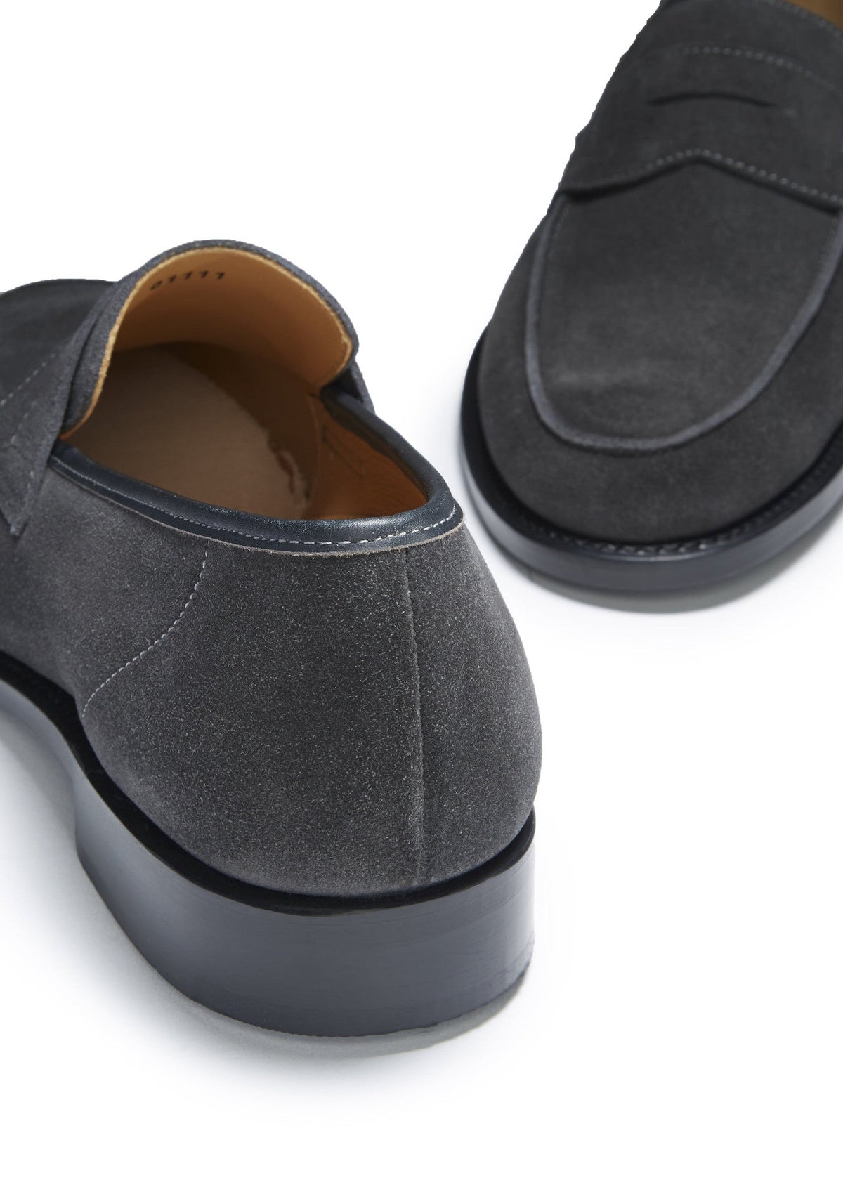 Hugs & Co. Slate Grey Suede Loafers with Goodyear Welted Leather Sole