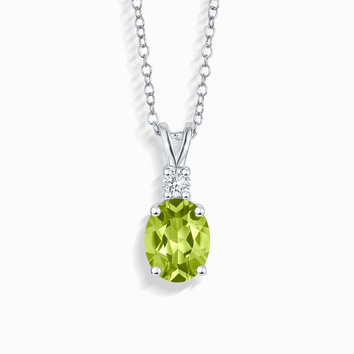 Vianne Jewellery Natural Peridot Oval Pendant Necklace in Sterling Silver