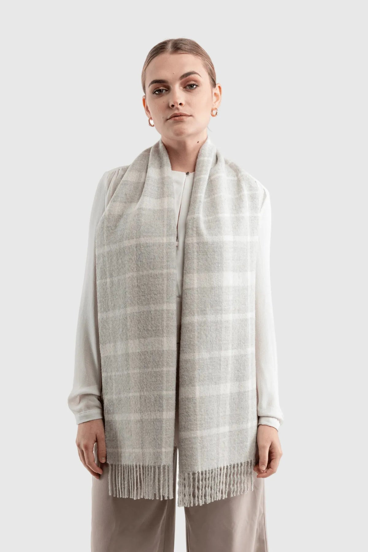 Lavender Hill Clothing Luxury Alpaca Plaid Scarf in Undyed Fibres