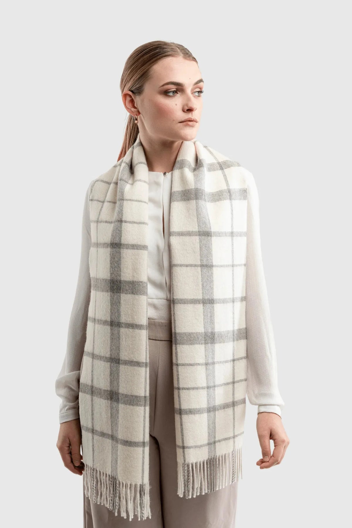 Lavender Hill Clothing Luxury Alpaca Plaid Scarf in Undyed Fibres