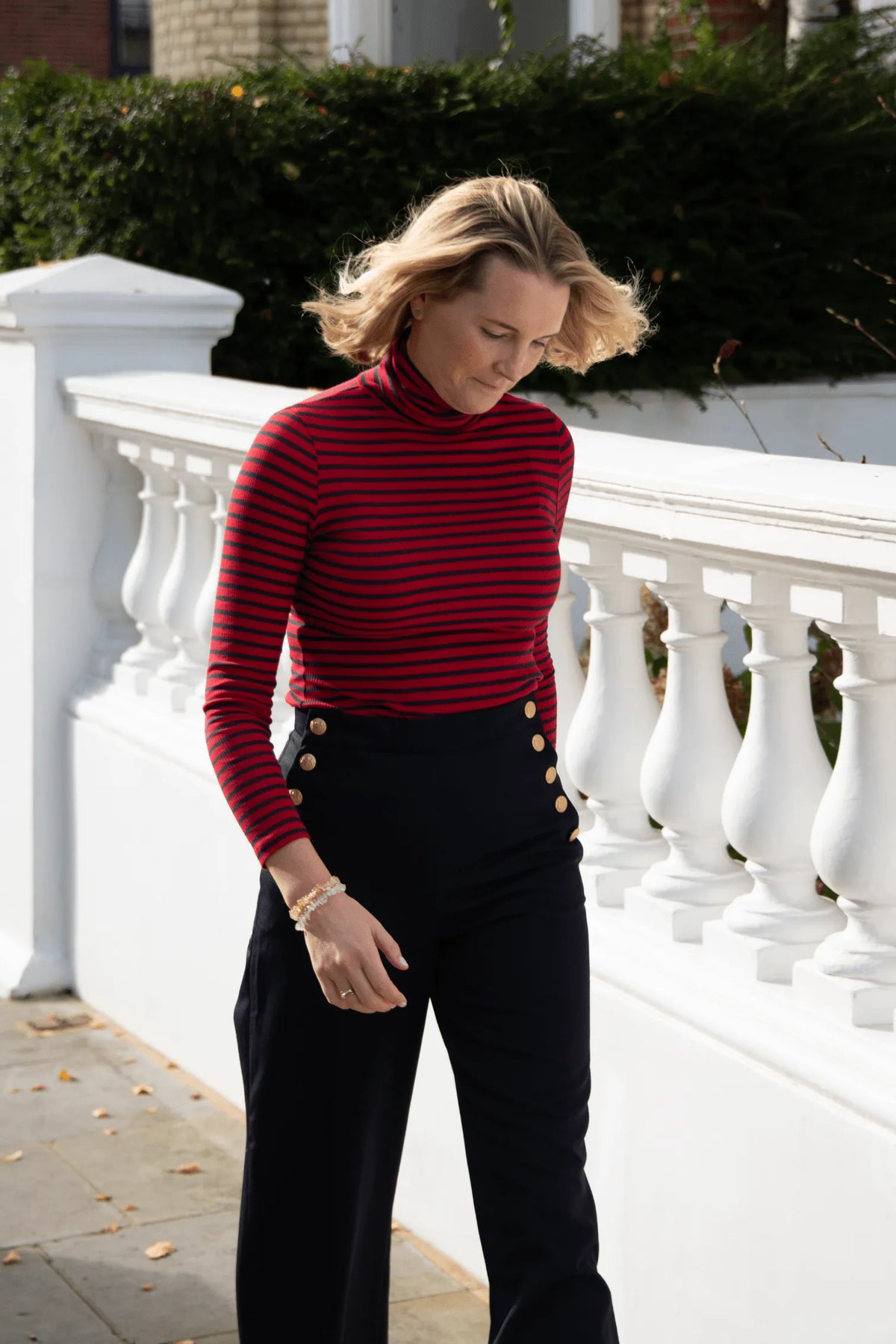 Lavender Hill Clothing Long Sleeve Striped Cotton Roll Neck Top