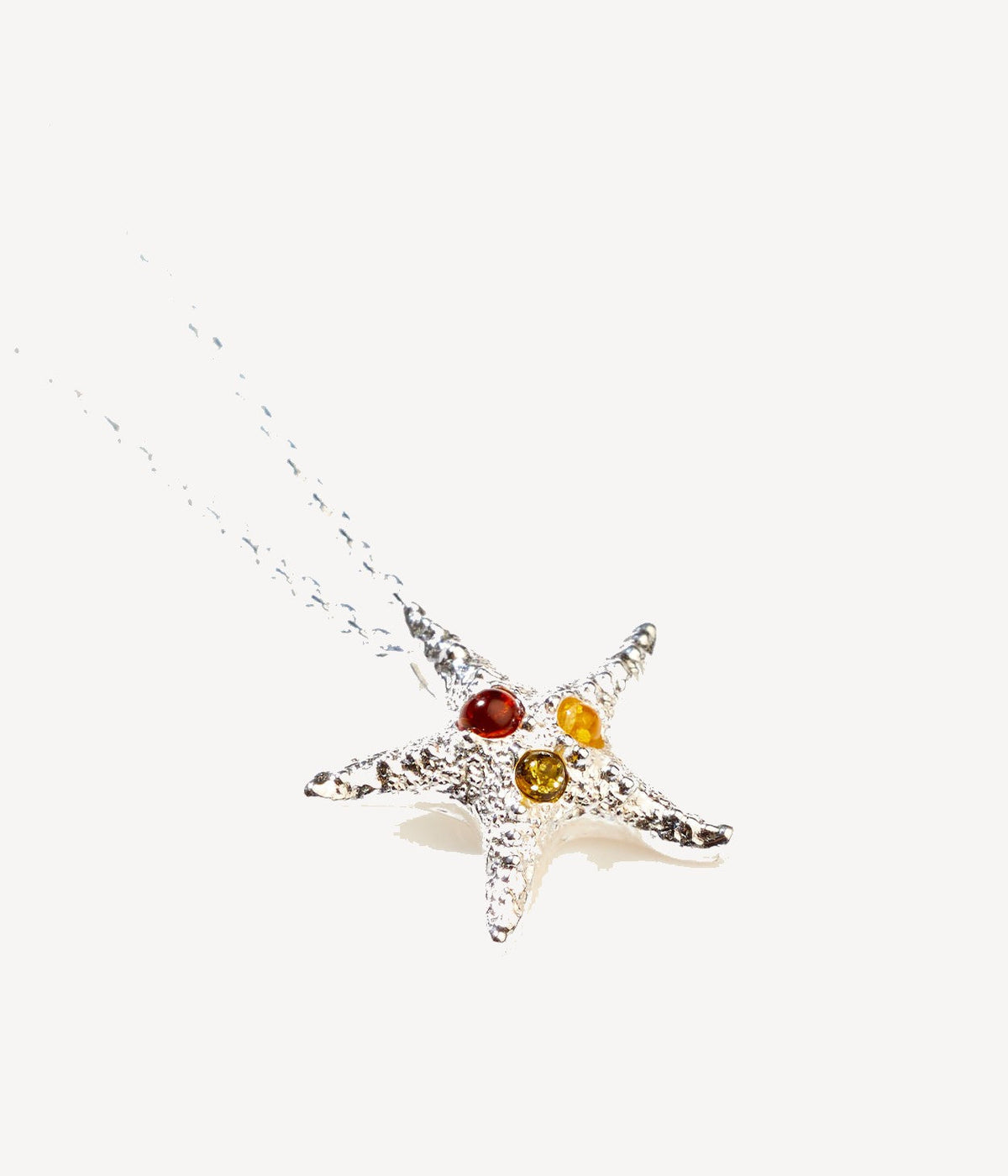 Baltic Beauty Tri-Amber Starfish Pendant Necklace in Sterling Silver