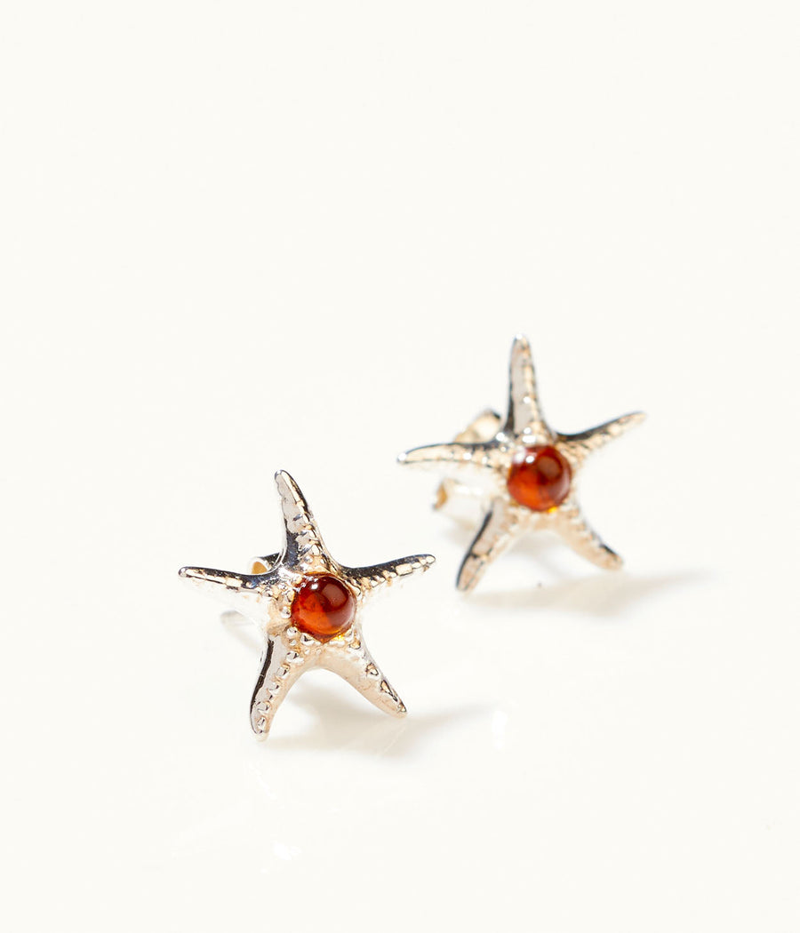 Baltic Beauty Amber Starfish Stud Earrings in Sterling Silver