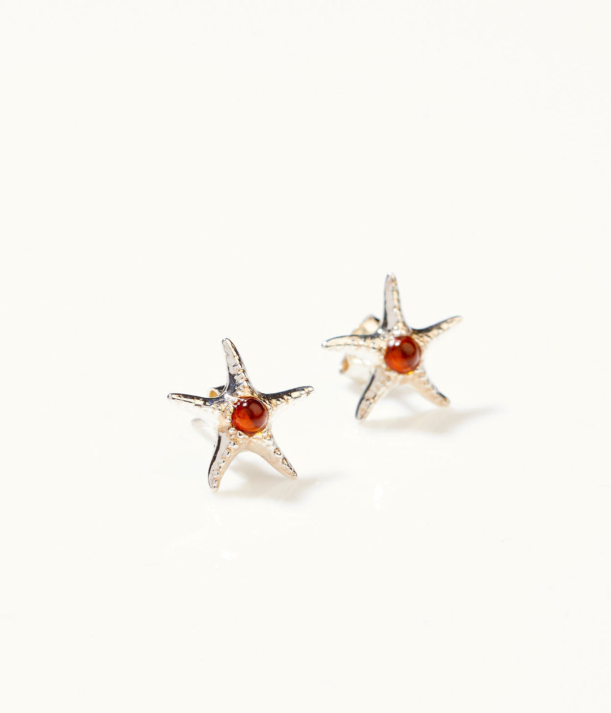 Baltic Beauty Amber Starfish Stud Earrings in Sterling Silver