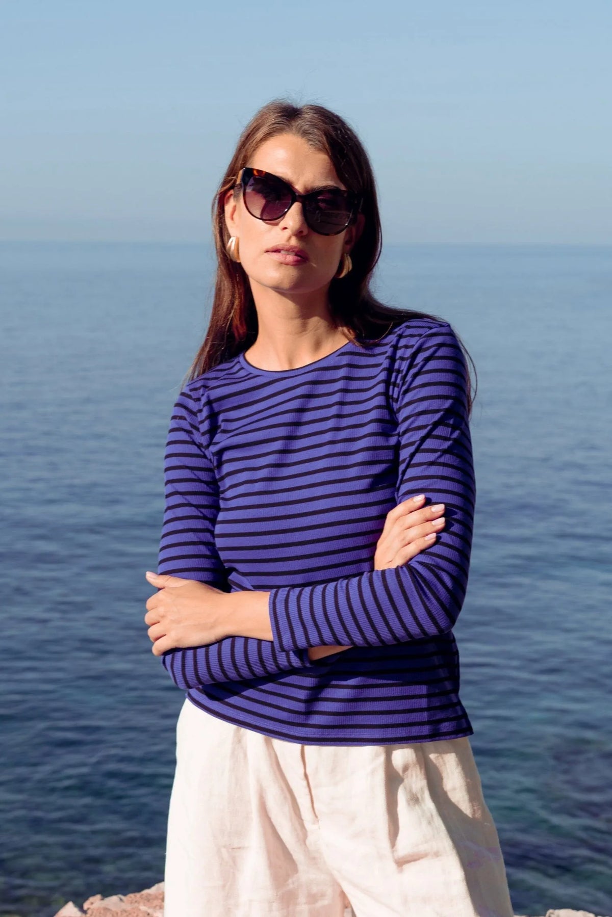 Lavender Hill Clothing Long Sleeve Striped Crew Neck T-Shirt