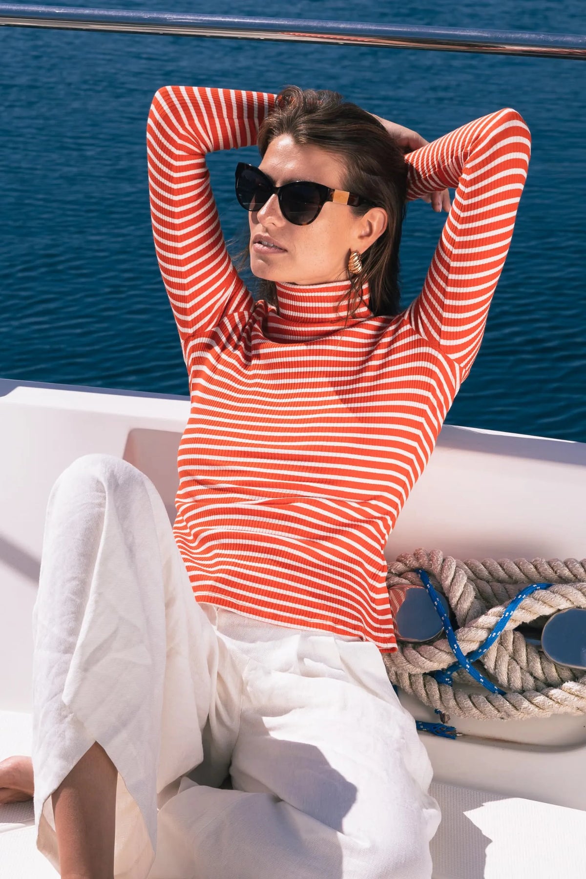 Lavender Hill Clothing Long Sleeve Striped Cotton Roll Neck Top
