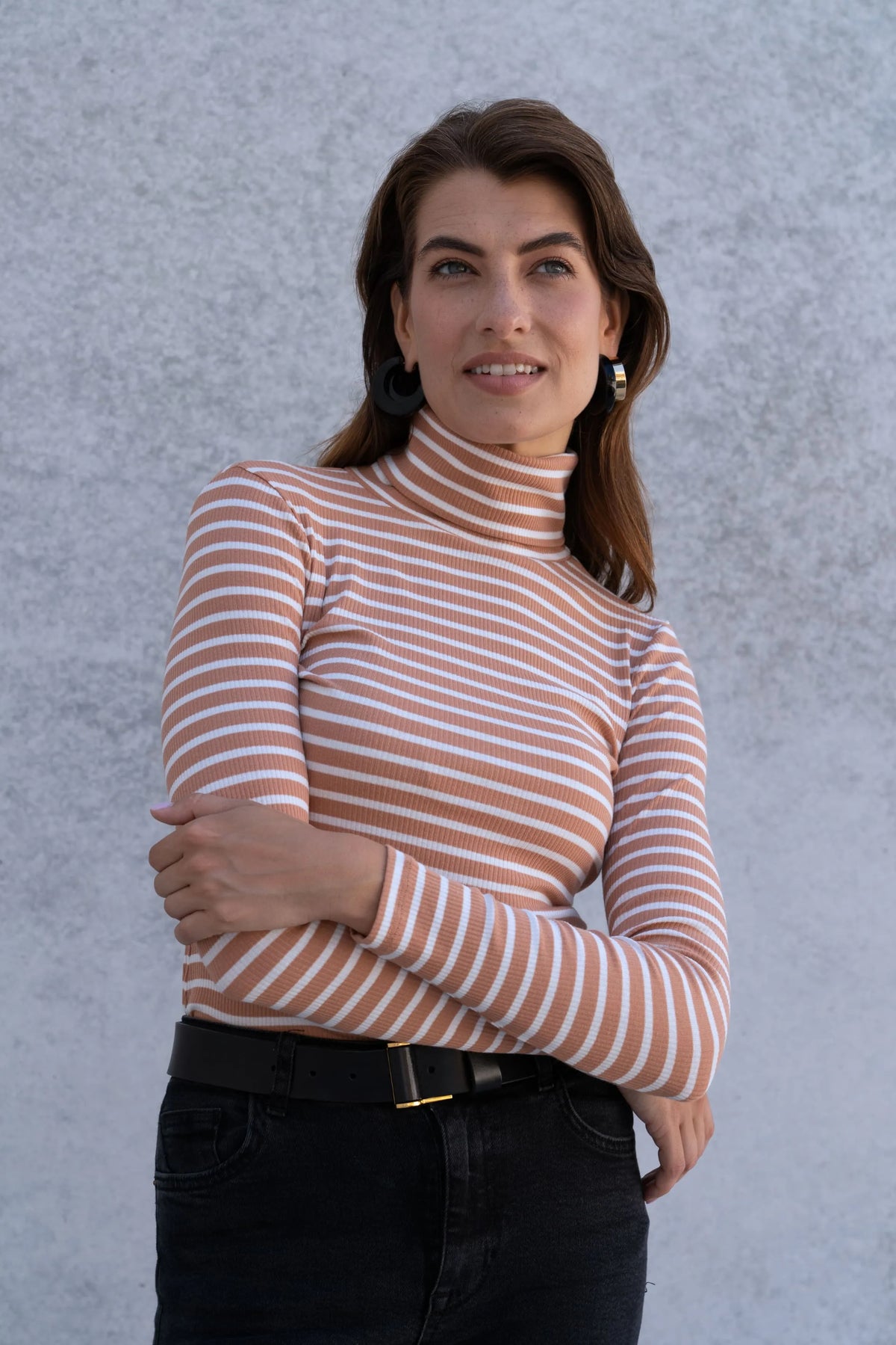 Lavender Hill Clothing Long Sleeve Striped Cotton Roll Neck Top