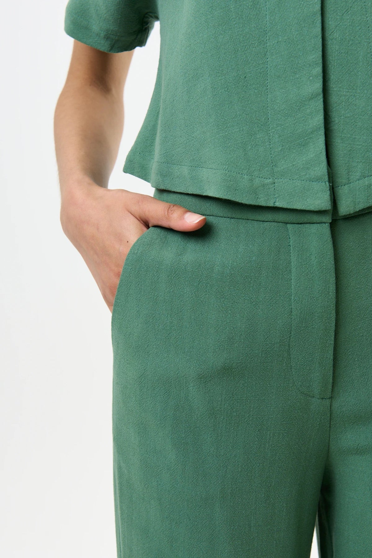 Tilde Linen Mix Straight Leg Trousers - Green