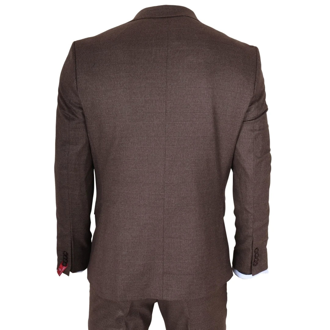 Men's Brown 3 Piece Prince of Wales Check Suit