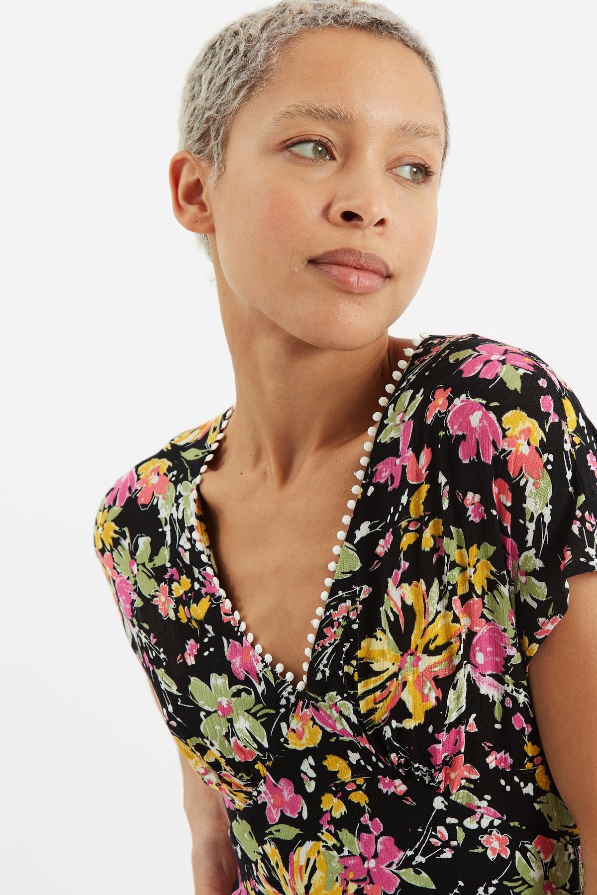 Louche Unity Flower Burst V-Neck Midi Dress