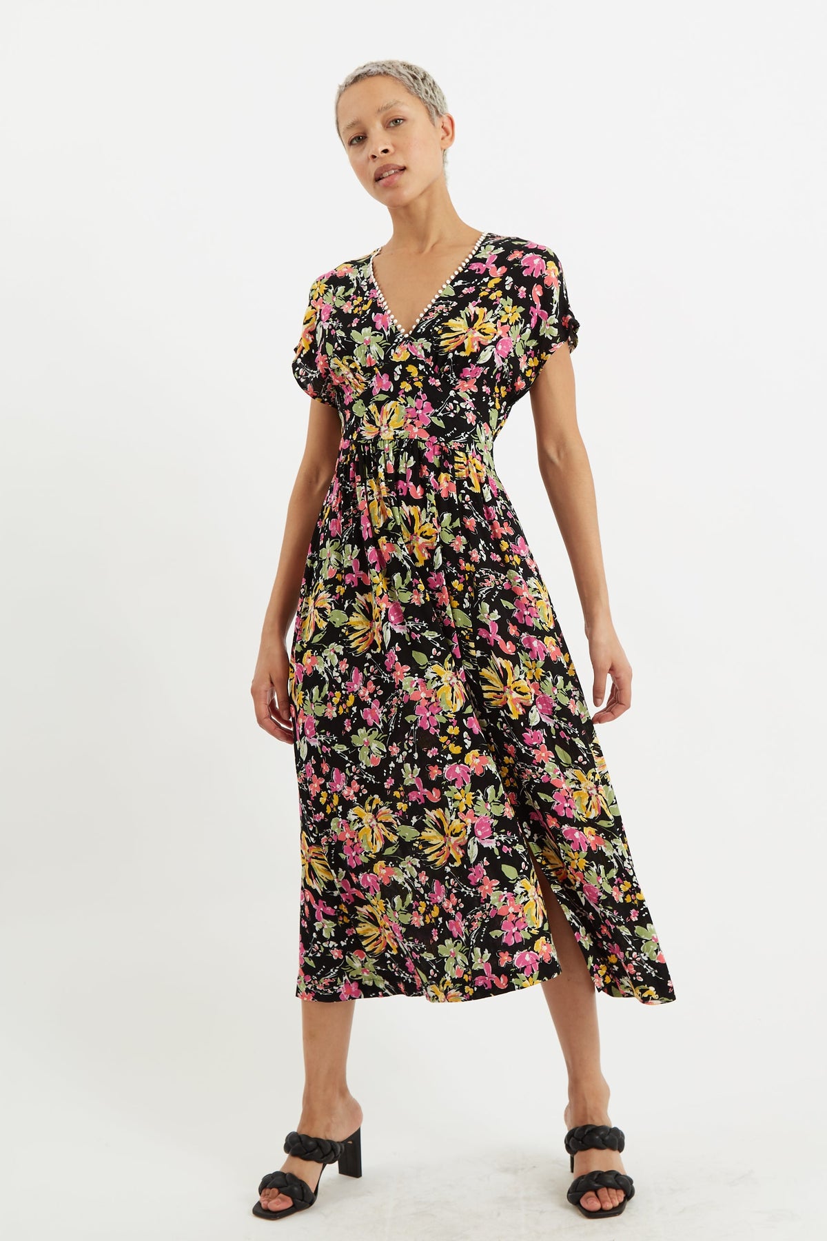 Louche Unity Flower Burst V-Neck Midi Dress