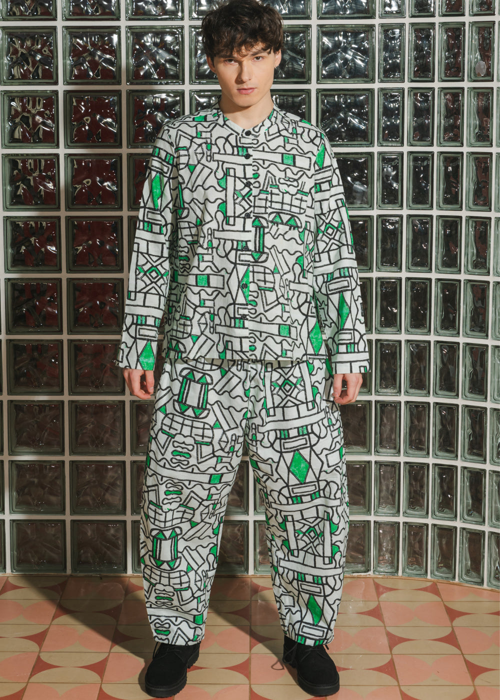 Wild Clouds Organic Cotton and Linen Shirt in Circuit Garden