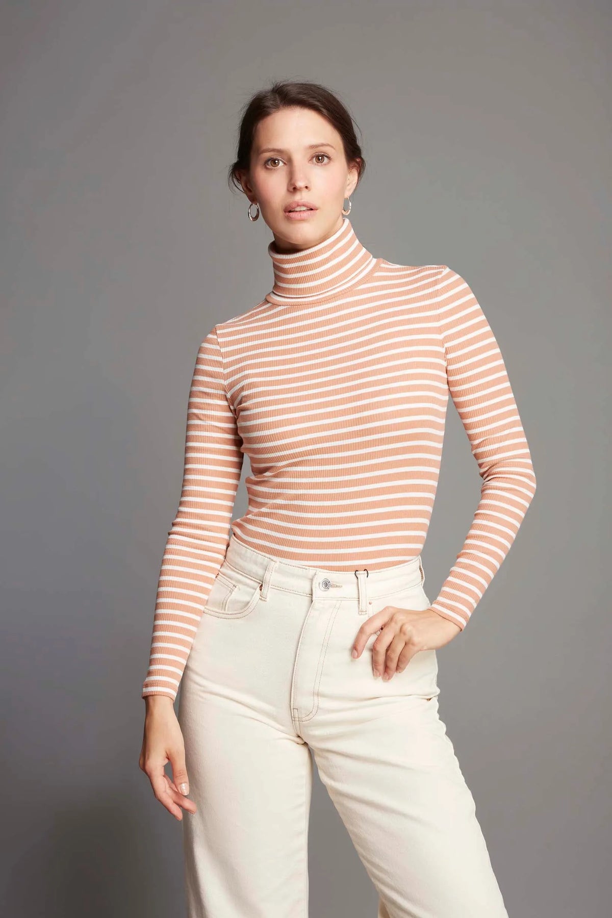 Lavender Hill Clothing Long Sleeve Striped Cotton Roll Neck Top