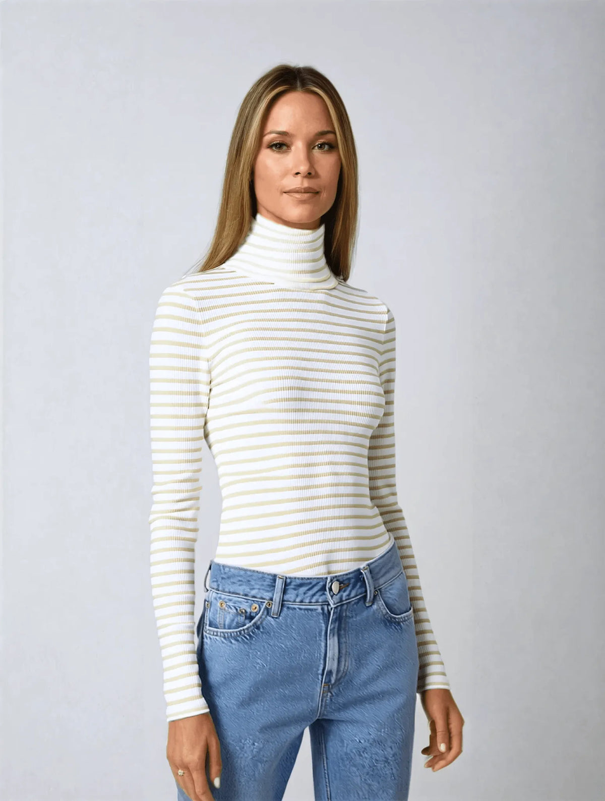 Lavender Hill Clothing Long Sleeve Striped Cotton Roll Neck Top