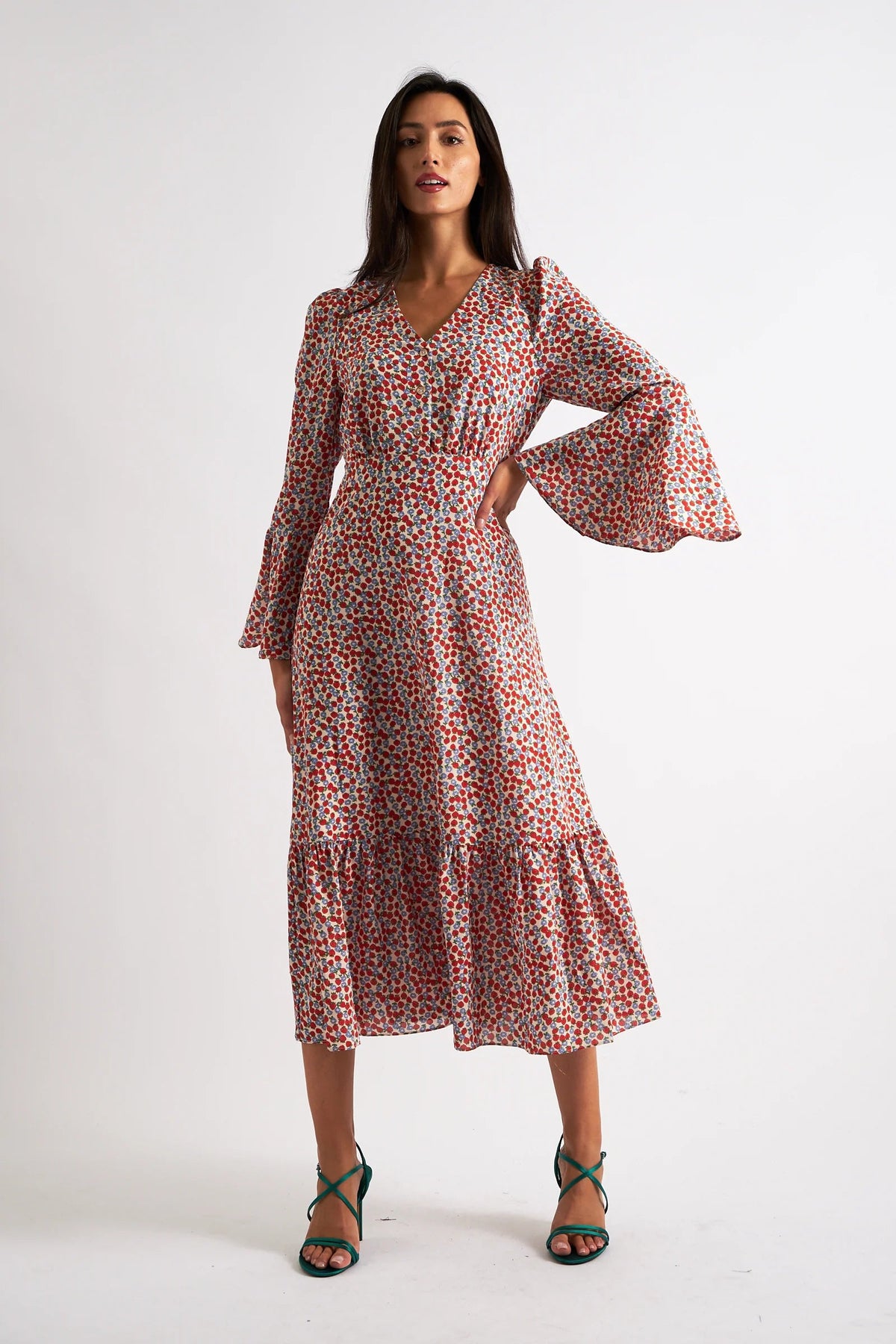 Bathilde Strawberry Fields Print Midi Dress - Bascora