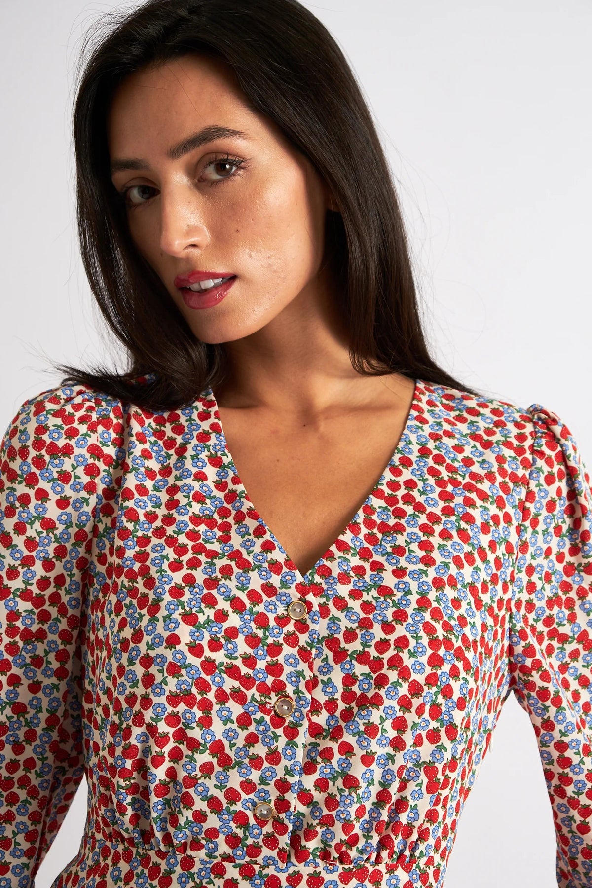 Bathilde Strawberry Fields Print Midi Dress - Bascora