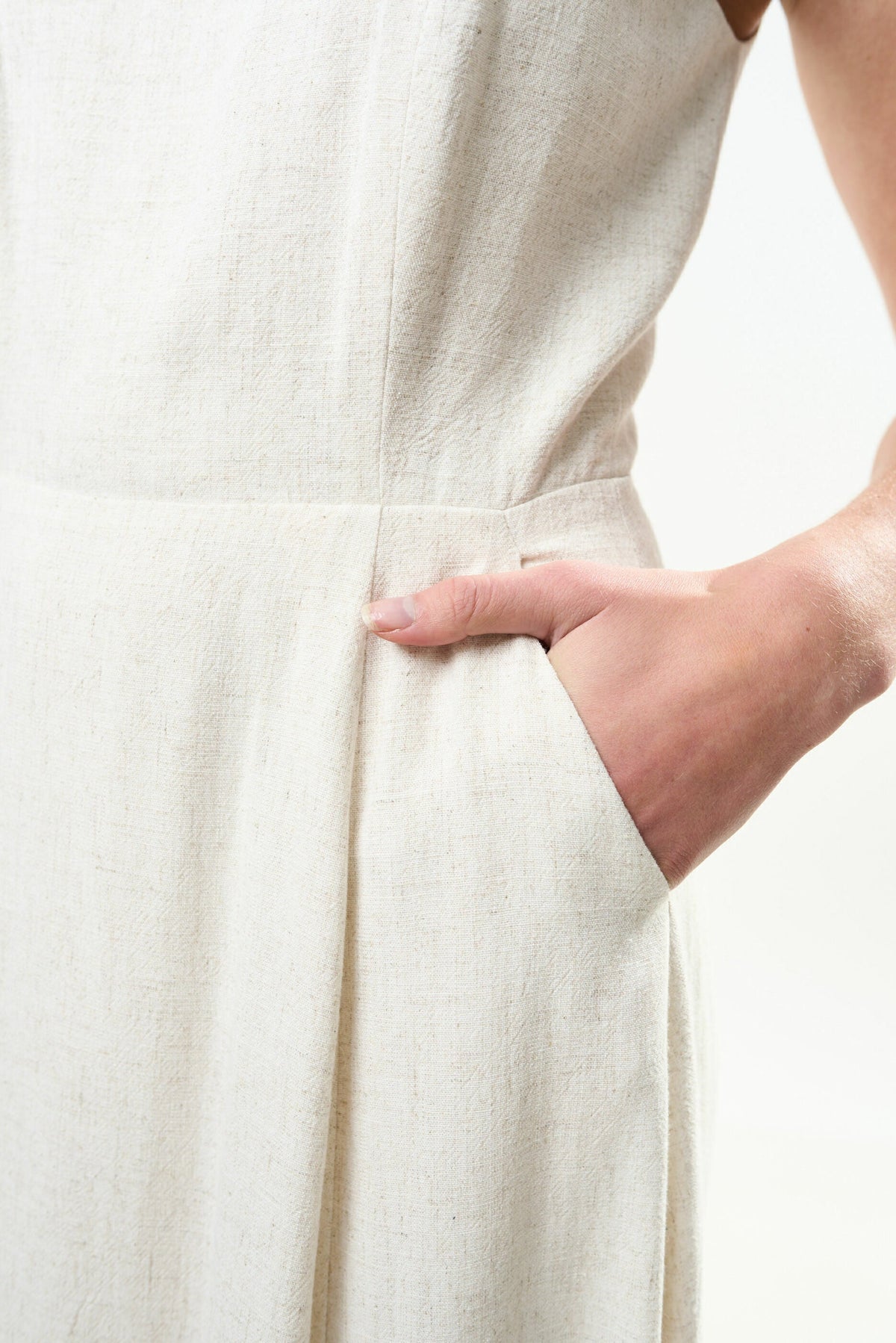 Baya Linen Mix Square Neck Midi Dress - Natural - Bascora