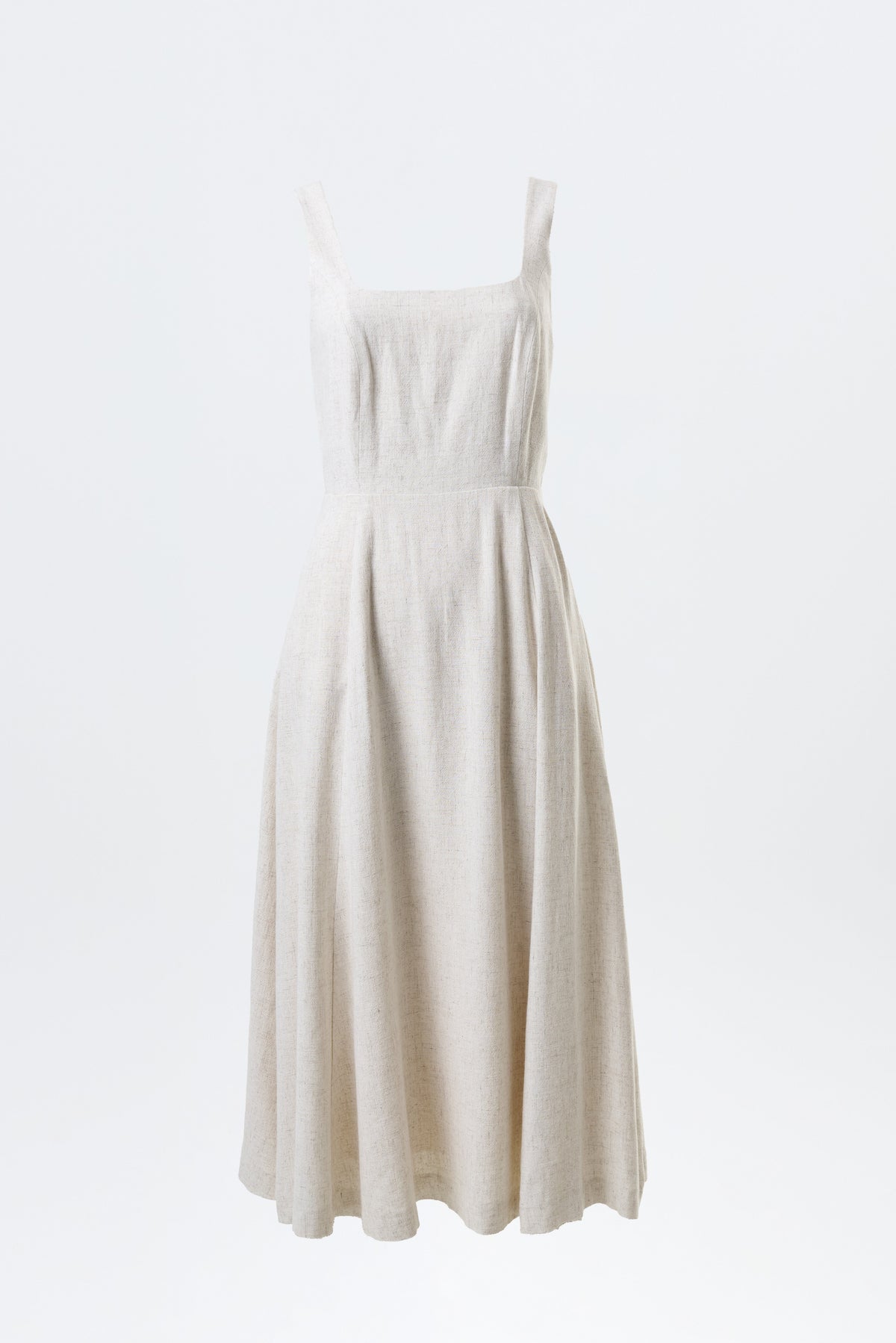Baya Linen Mix Square Neck Midi Dress - Natural - Bascora