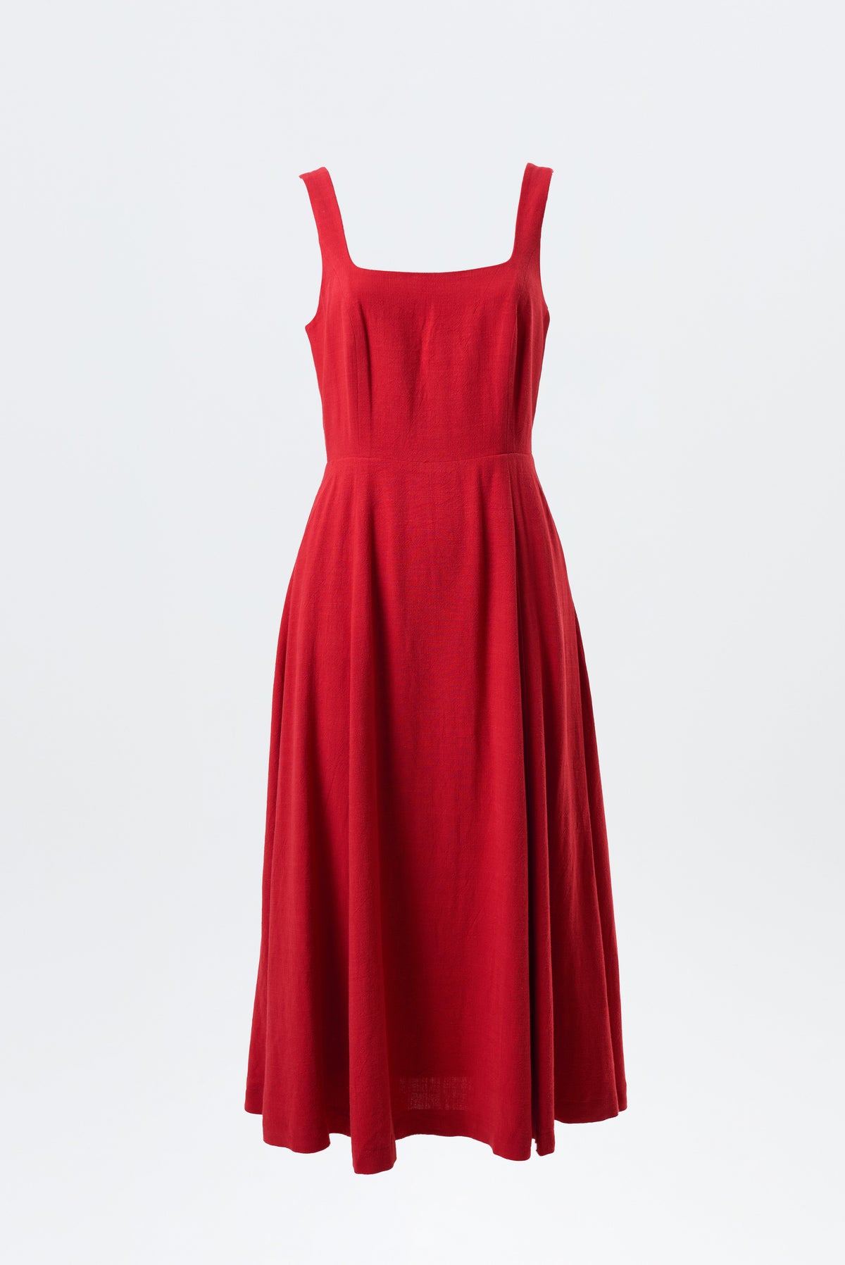 Baya Linen Mix Square Neck Midi Dress – Red - Bascora