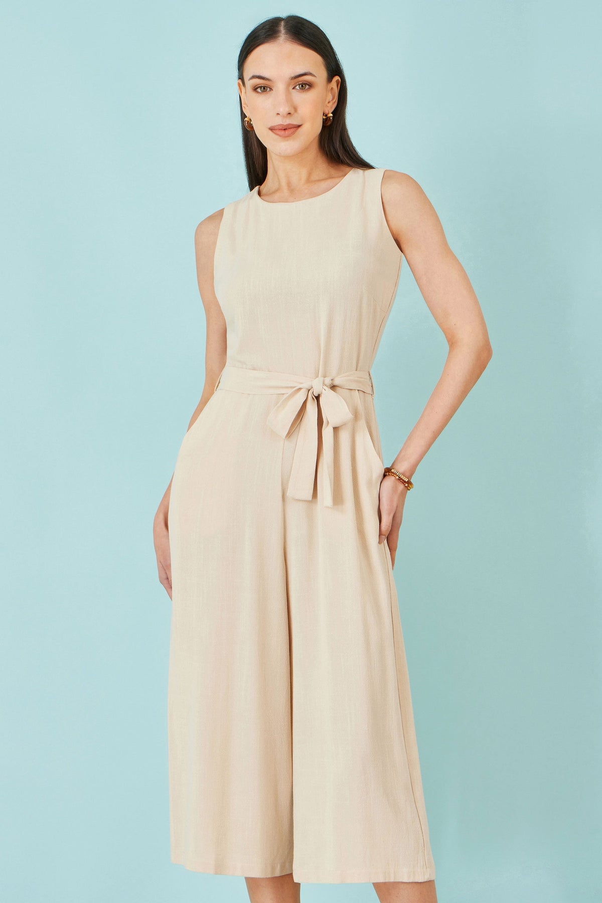 Beige Viscose Culotte Jumpsuit - Bascora